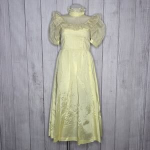Vintage Handmade Yellow Princess Maxi Dress Puff Sleeve Ruffle Belle Costume - L